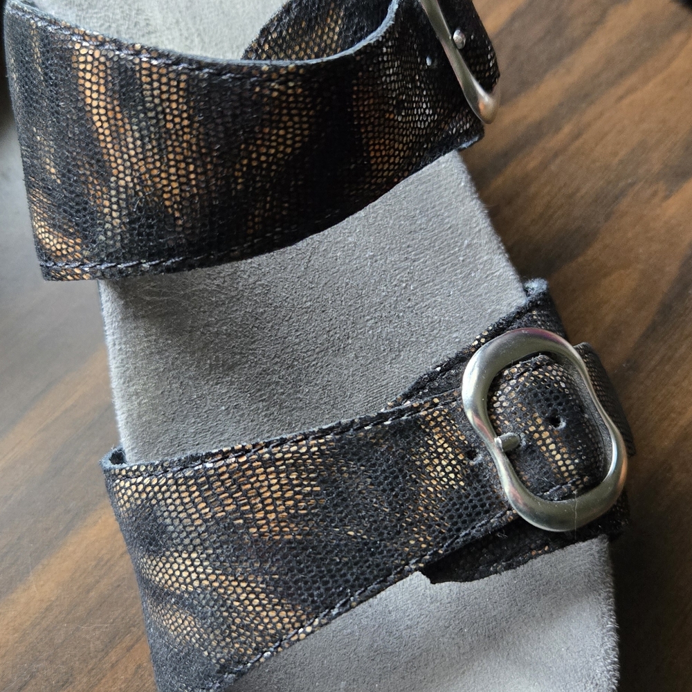 Dansko Black and Brown Sandals with Silver Accents